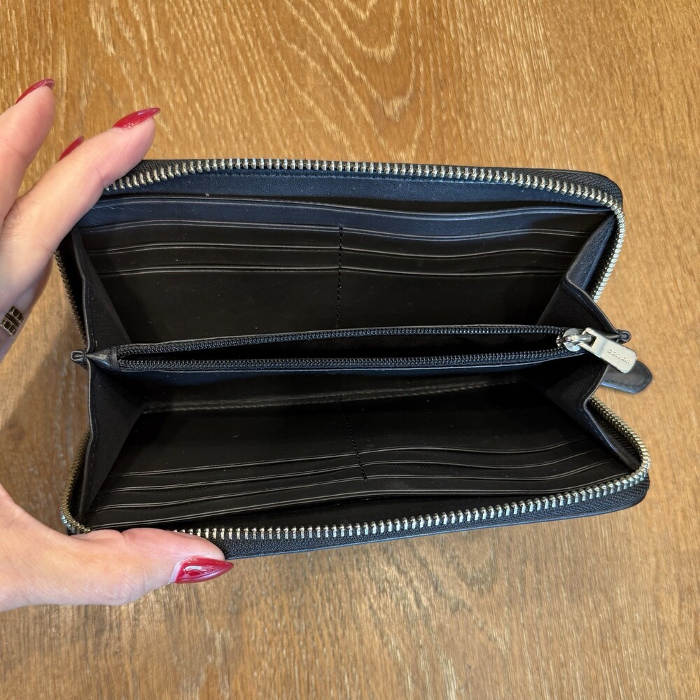 Coach Zip Around Charcoal Wallet - Picture 4 of 9